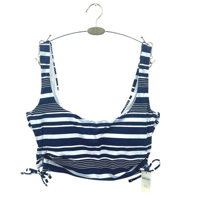 Aerie Striped Lace Up Longline Scoop Bikini Top Navy and White Size S