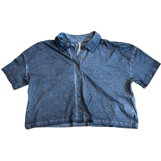 Free People Weekend Rush Henley Button Crop T-Shirt Size S