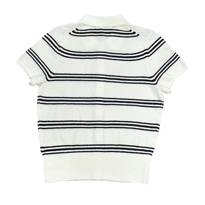 Madewell Polo Sweater Tee in Stripe Bright Ivory Size Small