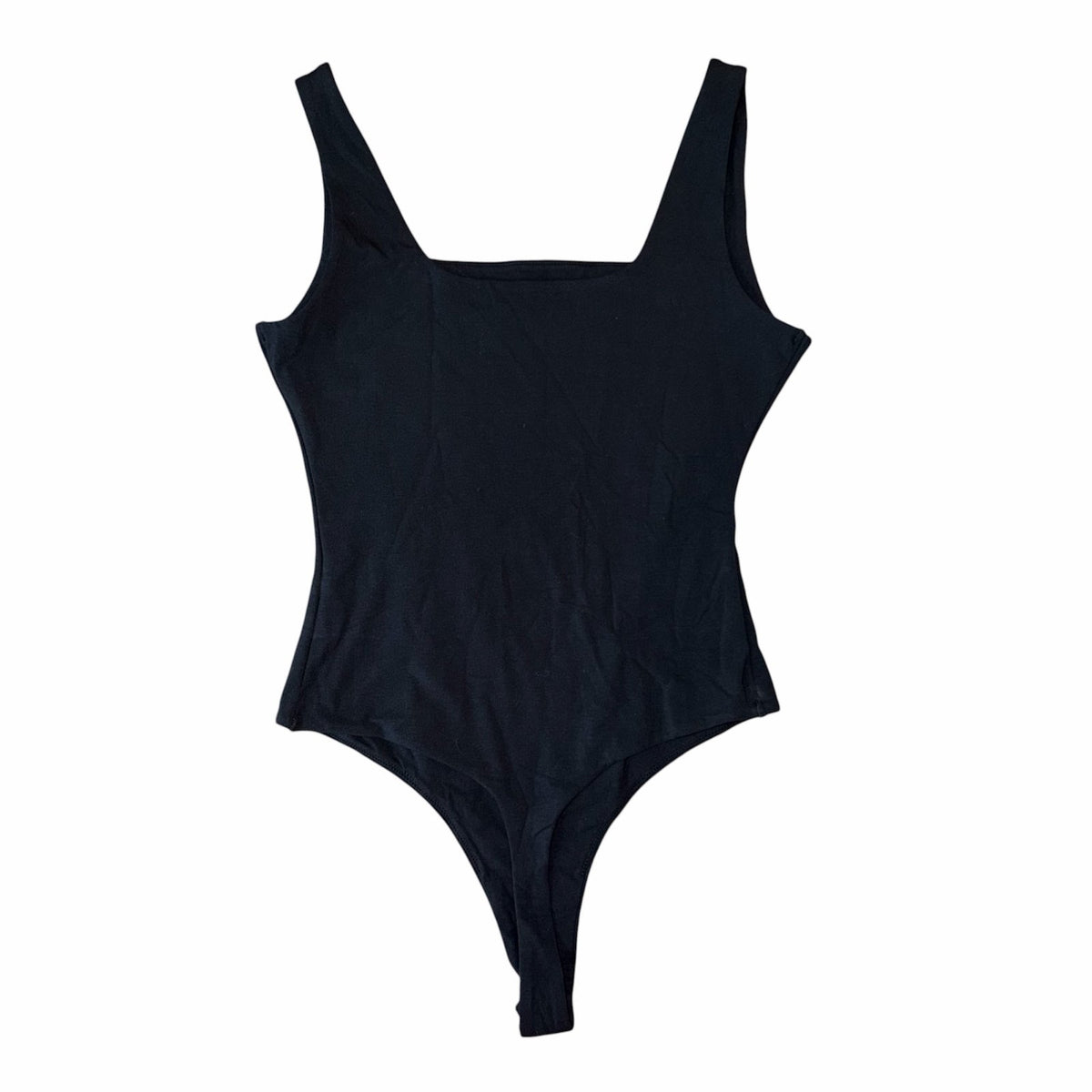 Quince Stretch Cotton Jersey Square Neck Tank Bodysuit in Black Size S