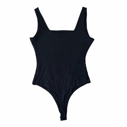Quince Stretch Cotton Jersey Square Neck Tank Bodysuit in Black Size S