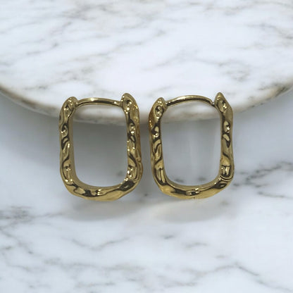 Hammered Gold U-Shaped Huggie Earrings