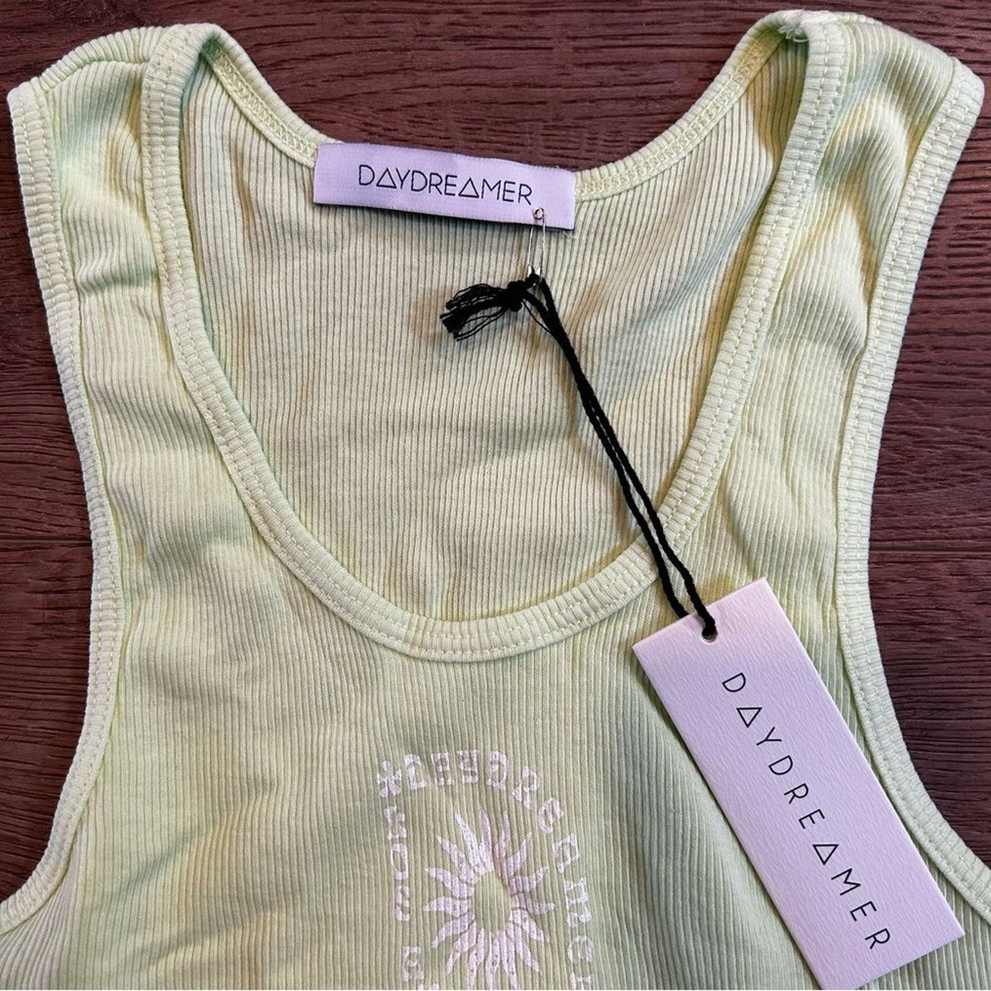 NWT Daydreamer LA Women's Ribbed Tank Top Acid Yellow Size Large