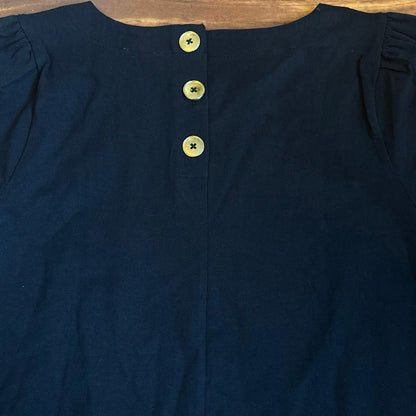 J. Crew Puff-Sleeve Button-Back Top in Black Size M