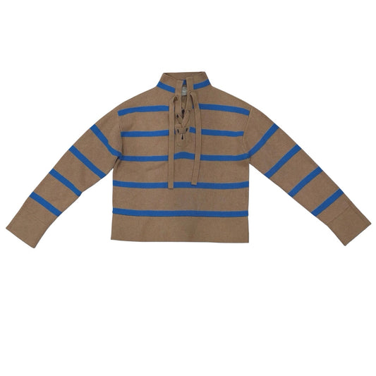 Everlane The Lace-Up Smock Sweater Wool Blend Tan and Blue Stripe Size XS