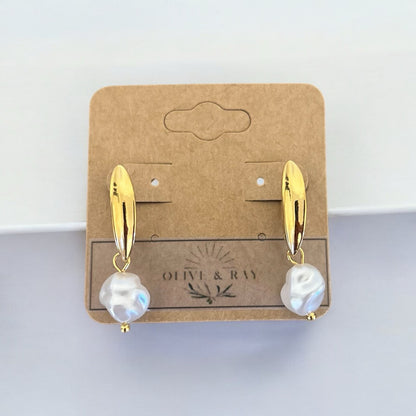 Trendy Pearl Drop 18K Gold Plated Huggie Earrings