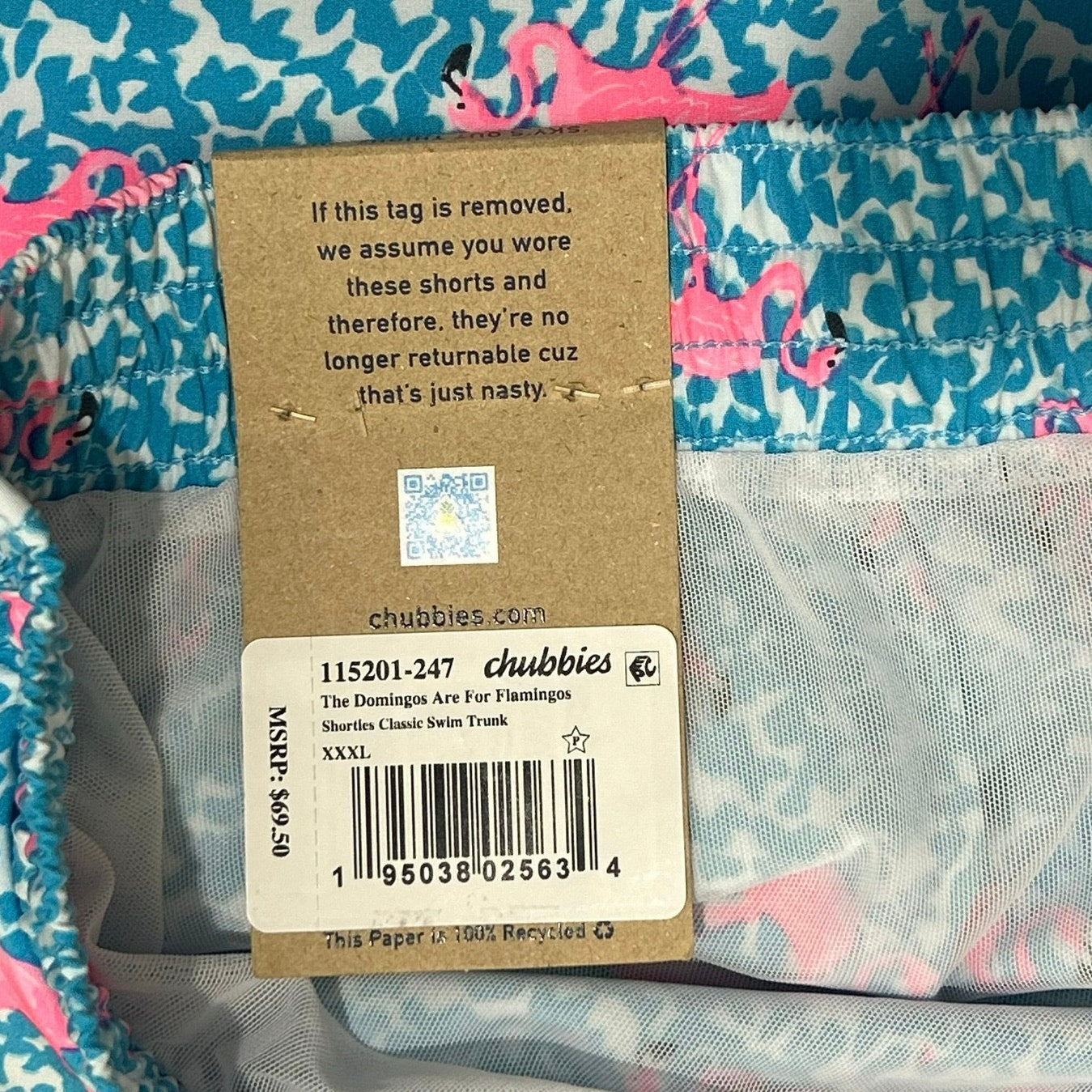 Chubbies The Domingos Are Flamingos 4” Classic Swim Trunk Size XXXL