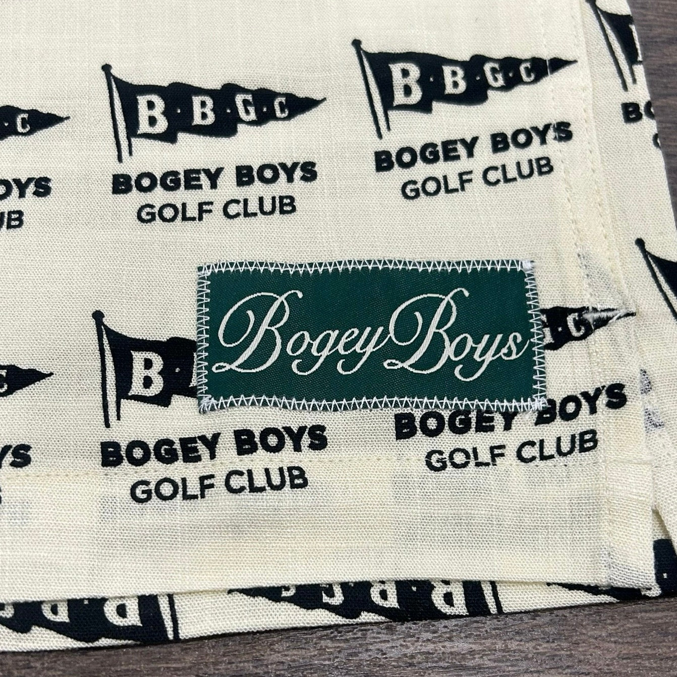 Bogey Boys Flag Button Up Men's Golf Shirt Black and Cream Size L