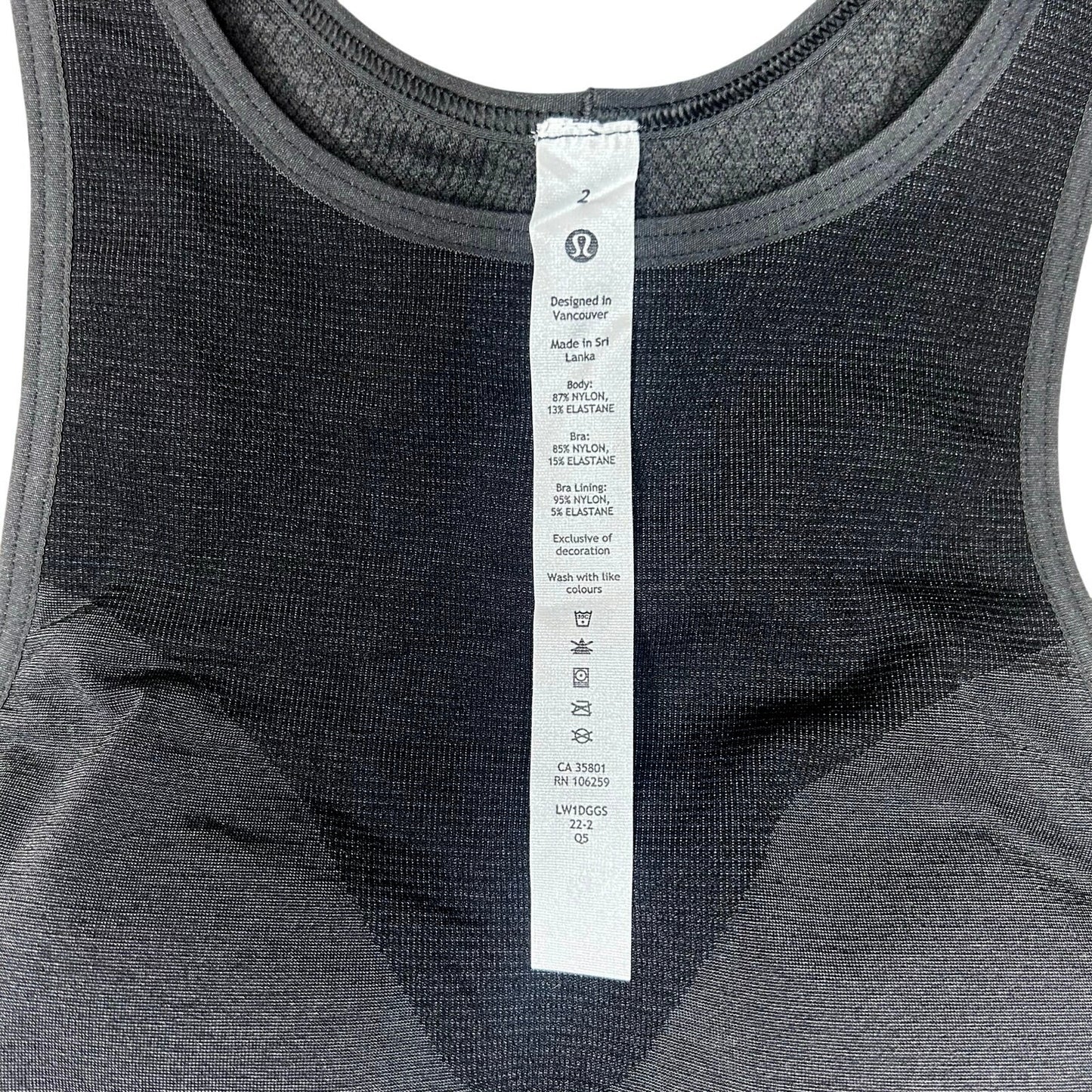 NWT Lululemon Seamless Mesh Shelf-Bra Training Tank Top Graphite Grey Size 2