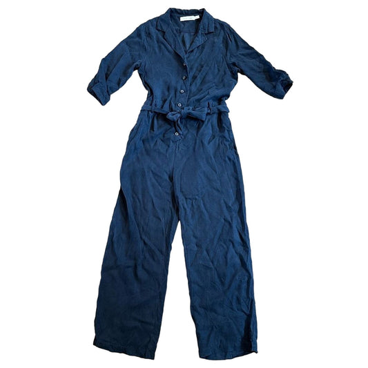 Bishop + Young Button Up Tie Waist Jumpsuit Navy Size S