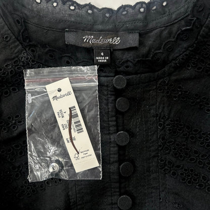 NWT Madewell Eyelet Flutter Sleeve Mini Dress in Cotton Jet Black Size 4