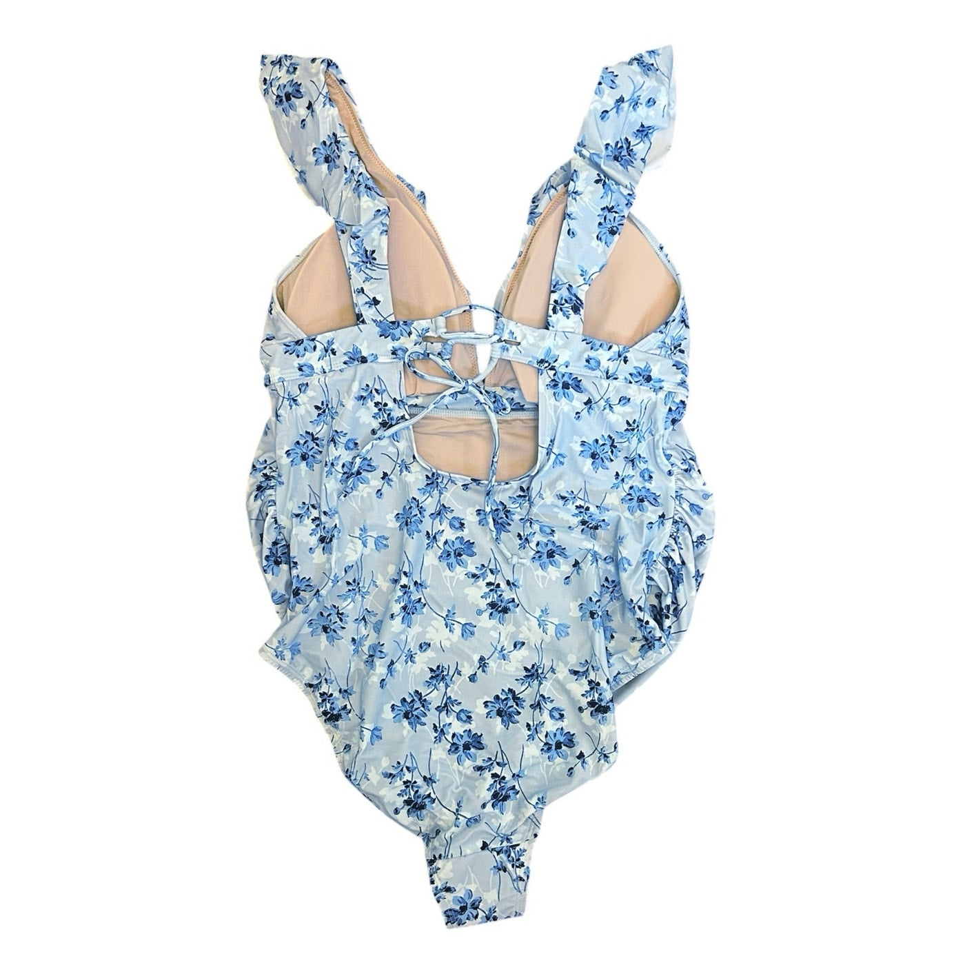 A Pea In The Pod Maternity Blue Floral Ruffle One Piece Swimsuit Size M