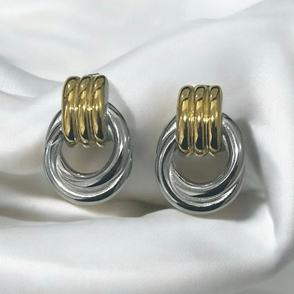 Two-Tone Twist Chunky Hoop Earrings 18K Gold Plated Stainless Steel