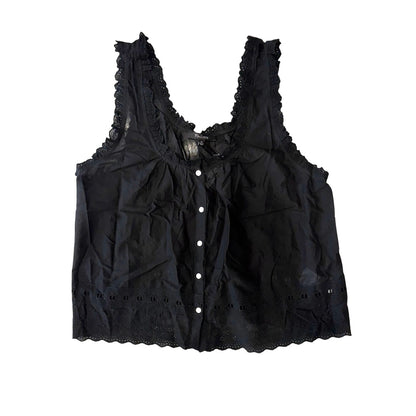Madewell Embroidered Ruffle-Trim Top Black Size XL