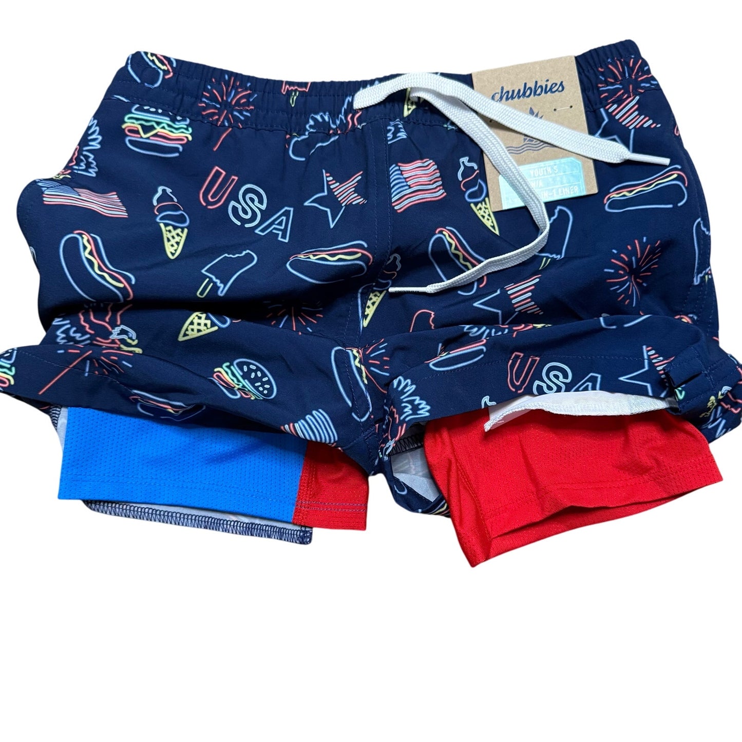 Chubbies The Patriotic Lights with Liner Youth Swim Shorts Size S