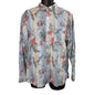 Tommy Bahama Linen Blend Striped Hibiscus Hawaiian Button Up Size L