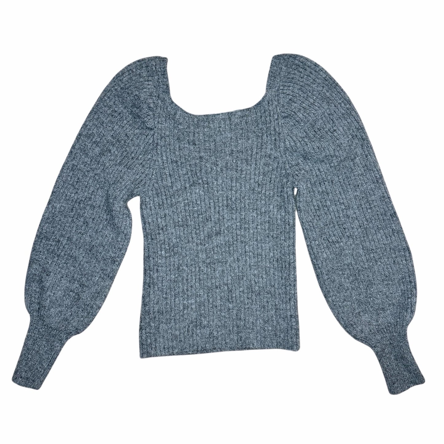 Rebecca Minkoff Pixi Square Neck Puff Sleeve Wool Blend Sweater Dark Grey Size S